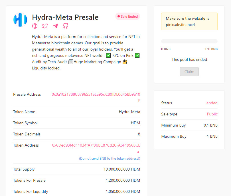 hydrameta pinksale liquidity