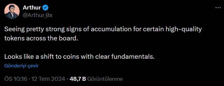 Kripto para analisti X paylaşımında kripto paralar ile ilgili beklentilerini paylaştı.