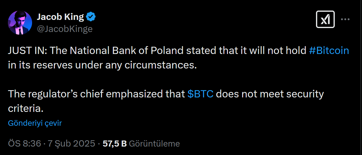 Polonya Merkez Bankası'nın Bitcoin'i reddetmesi