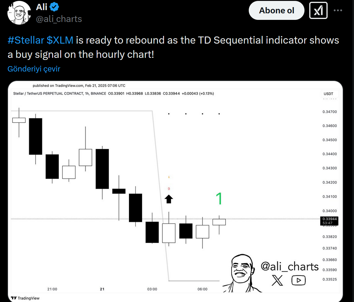 Ali Martinez'in Stellar (XLM) grafiği paylaşımı