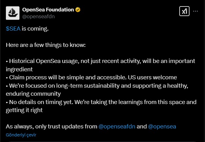 OpenSea tarafından yapılan X paylaşımı.