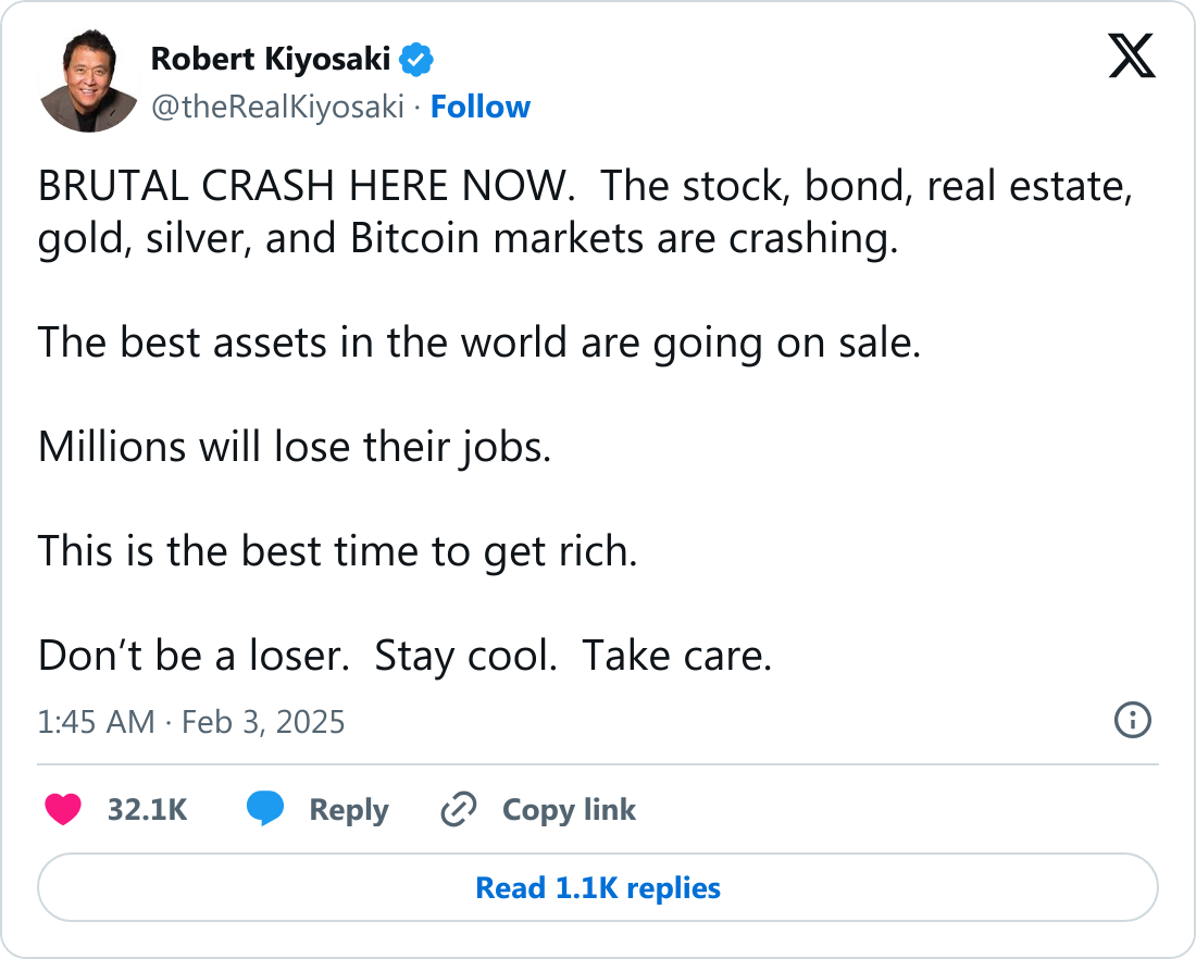 Robert Kiyosaki'nin konuya ilişkin X paylaşımı