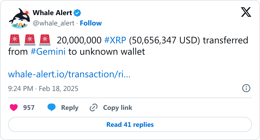 Whale Alert tarafından paylaşılan XRP alım haberi.