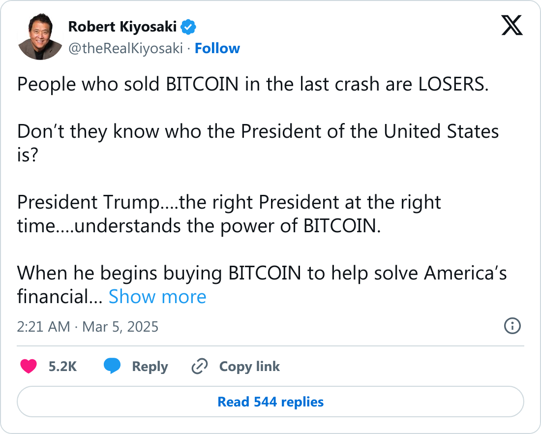 Robert Kiyosaki tarafından atılan tweet.